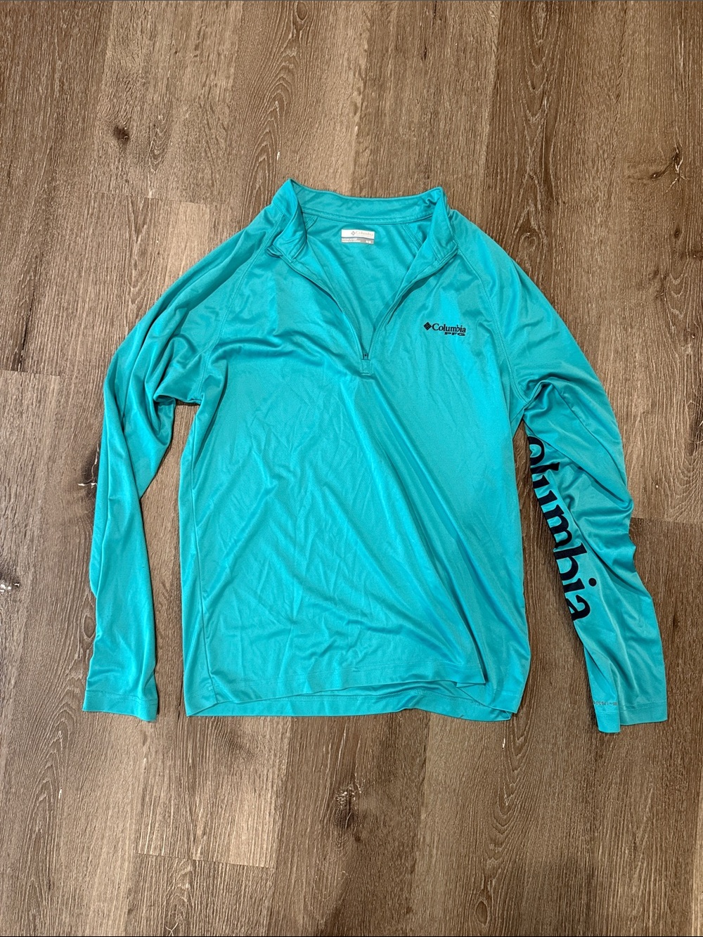 Columbia PFG Teal Quarter-Zip Long Sleeve Pullover